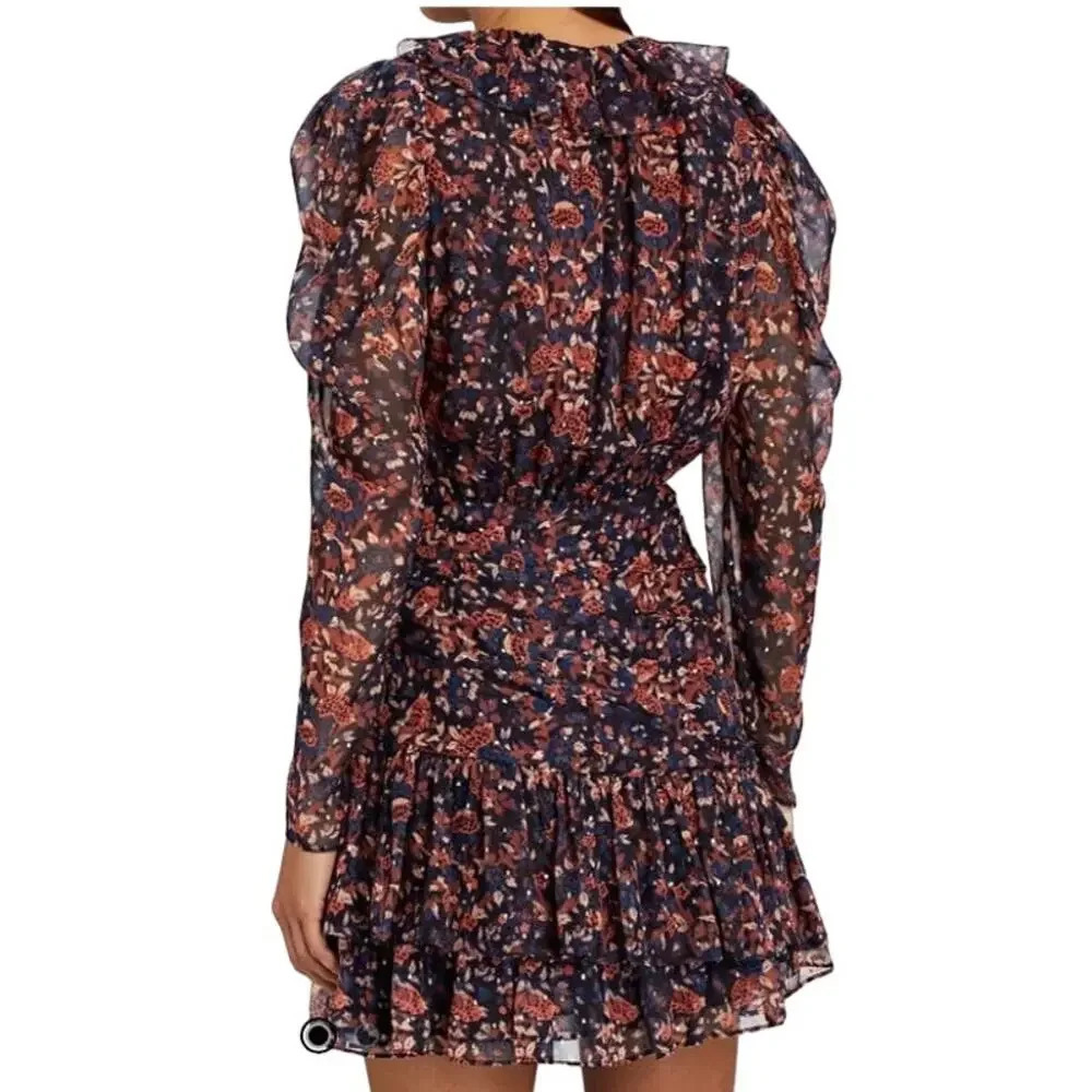 Ulla Johnson Cecily Mini Dress in Cosmos Floral Print Ruffles Puff Sleeve Size 4 - Picture 4 of 11